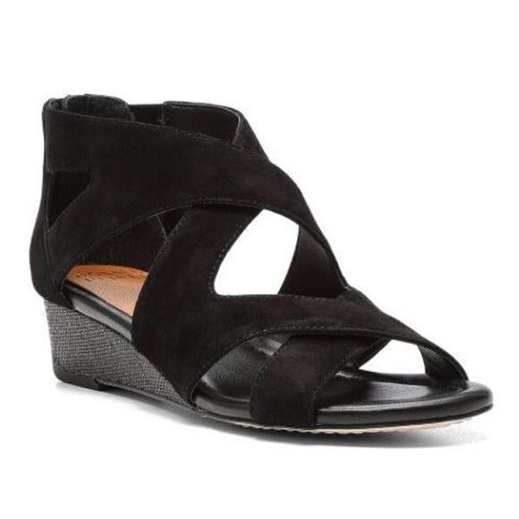 Donald Pliner Sandals Womens Size 6.5 Black Vela Suede Open Toe Shoes - Picture 1 of 11